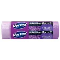 Пакети для сміття Vortex HDPE із затяжкою, аромат Лаванда, 35 л, 15 шт